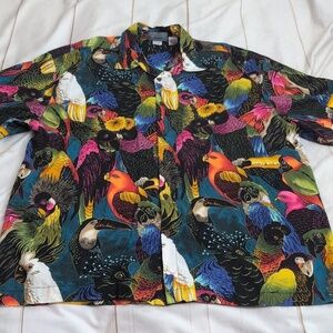 High Sea Exotic Birds and Parrot Mens Hawaiian Shirt size XXL Coconut Buttons